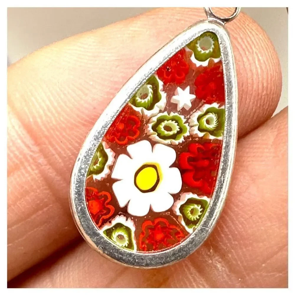Murano millefiori teardrop sterling silver earrings